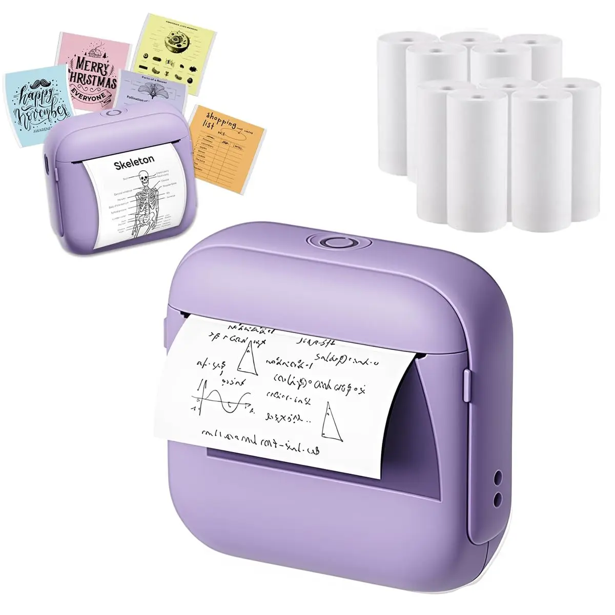 Mini Impressora Térmica Portátil Bluetooth com USB, Sem Fio, Sem Tinta, para Etiquetas e Impressões, com 10 Rolos de Papel Térmico