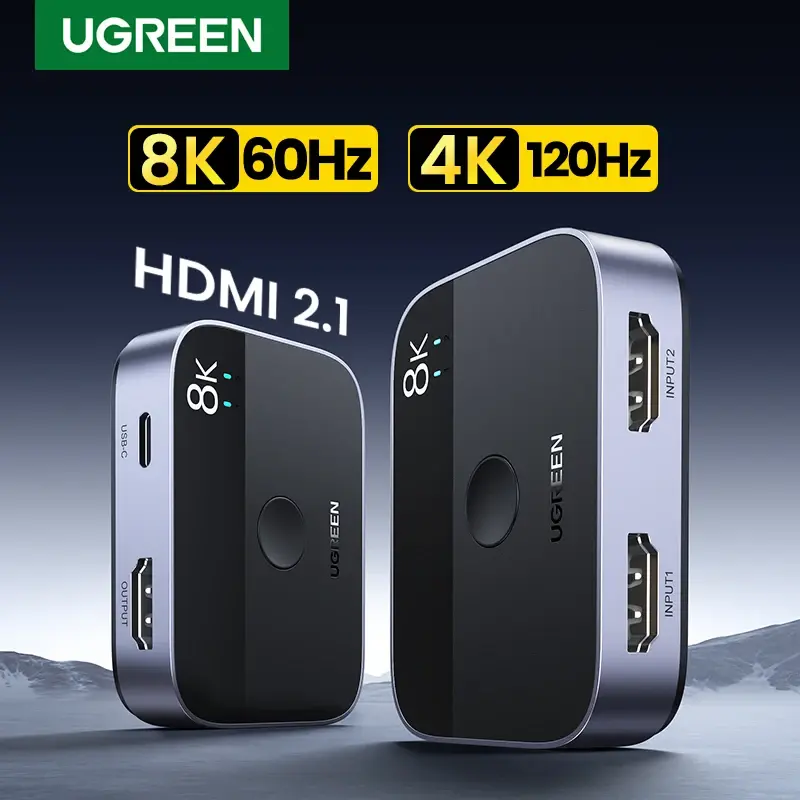 Switch HDMI 2.1 UGREEN 8K 60Hz 4K120Hz 2 em 1 para TV Xiaomi Xbox Series X PS5 Monitor Compatível com HDMI - 1