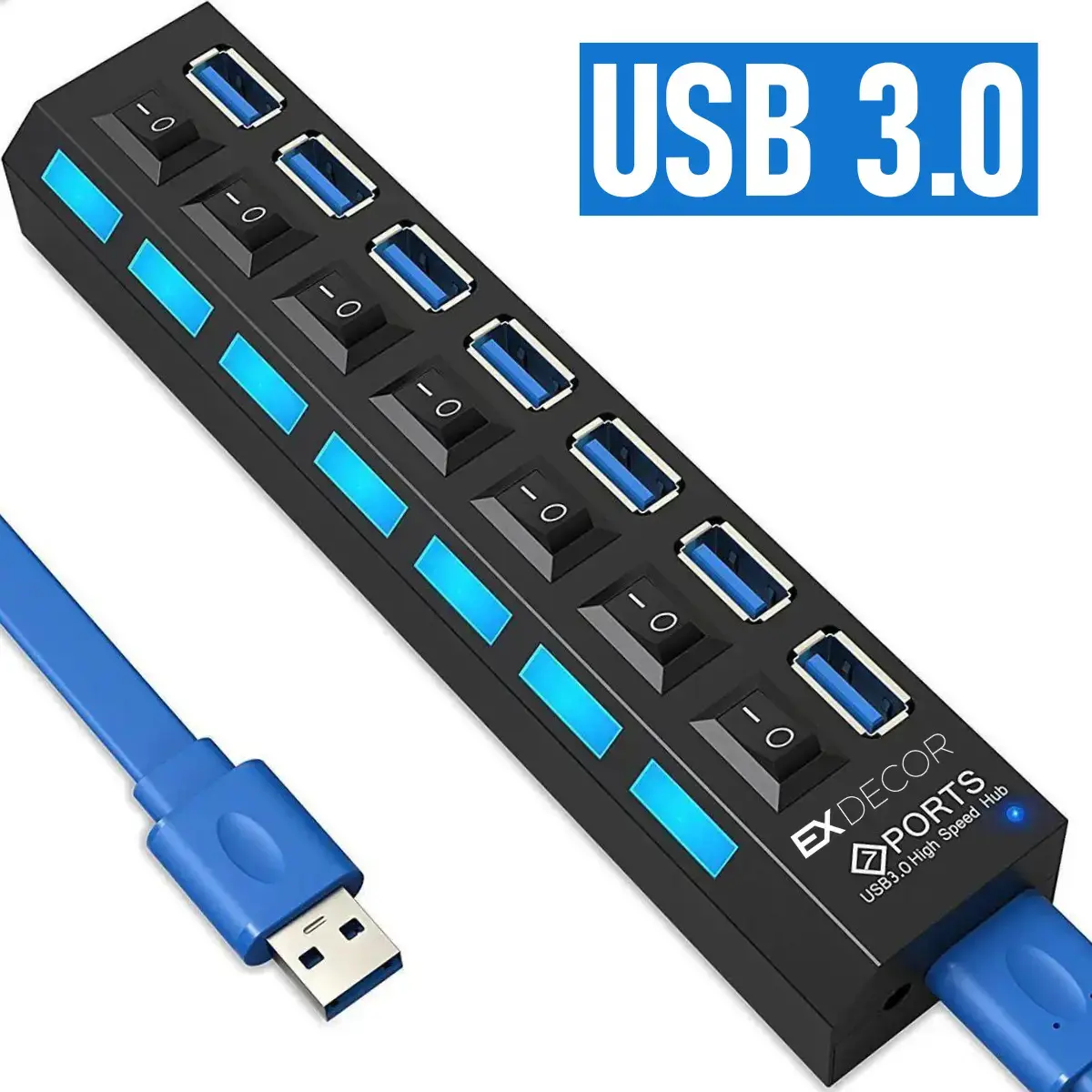 Hub Usb Com 7 Portas Ultra Rápido Para Pen Drive E Hd 3.0 5Gbps Alta Velocidade De Dados Turbo Usb Marca Ex Decor - 1