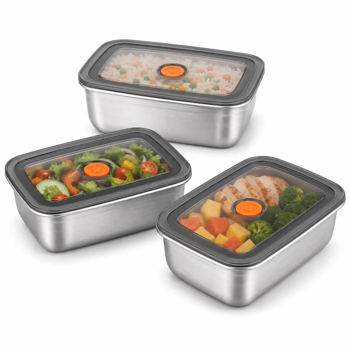 Kit 3 Potes Herméticos de Aço Inox com Tampa 1200ml, Recipiente para Alimentos com Vedação, Marmita Inox para Geladeira, Freezer e Organização da Cozinha (3)