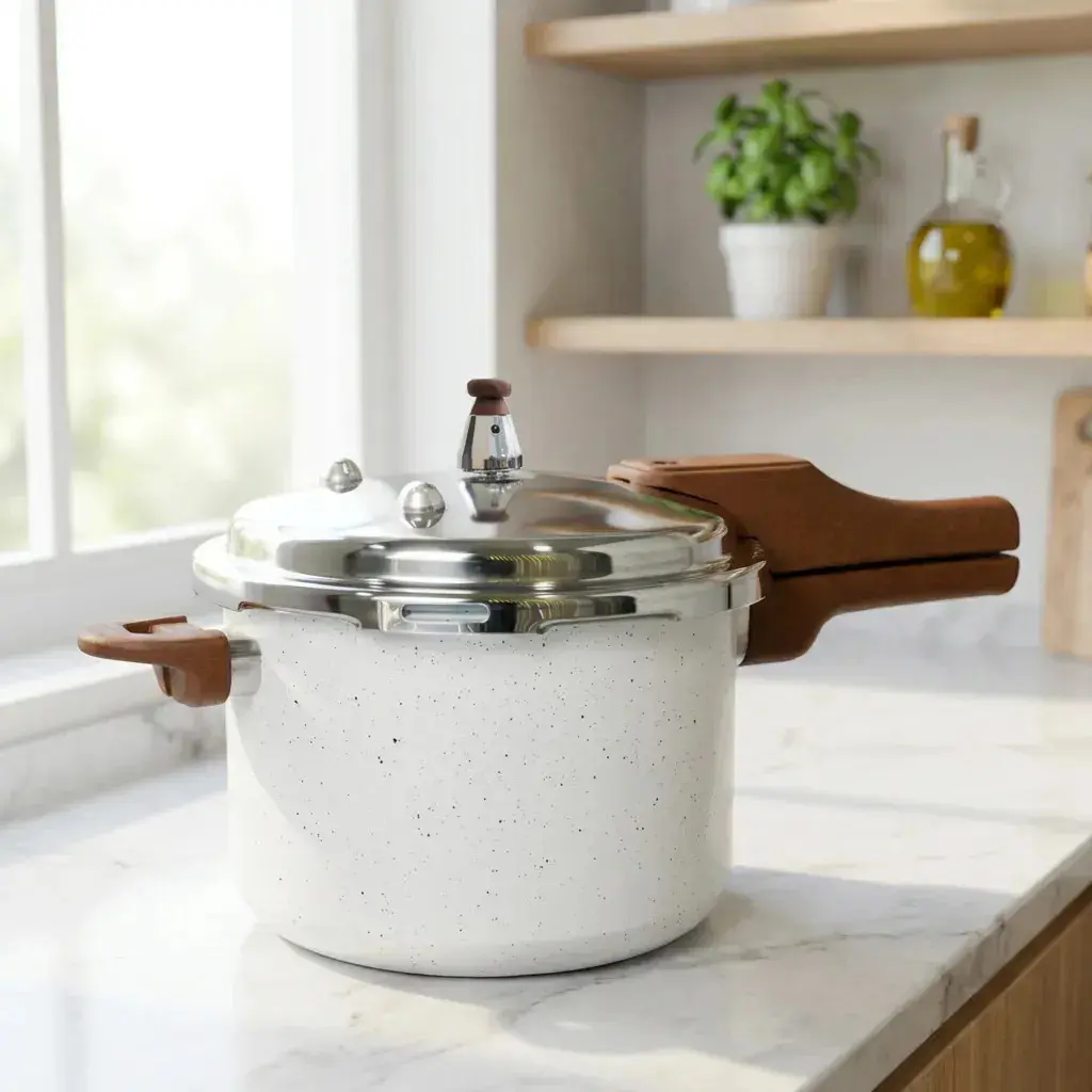 Panela Pressão 4,2l Indução Cerâmica 4 Válvulas Segurança Cor Branco Lecce