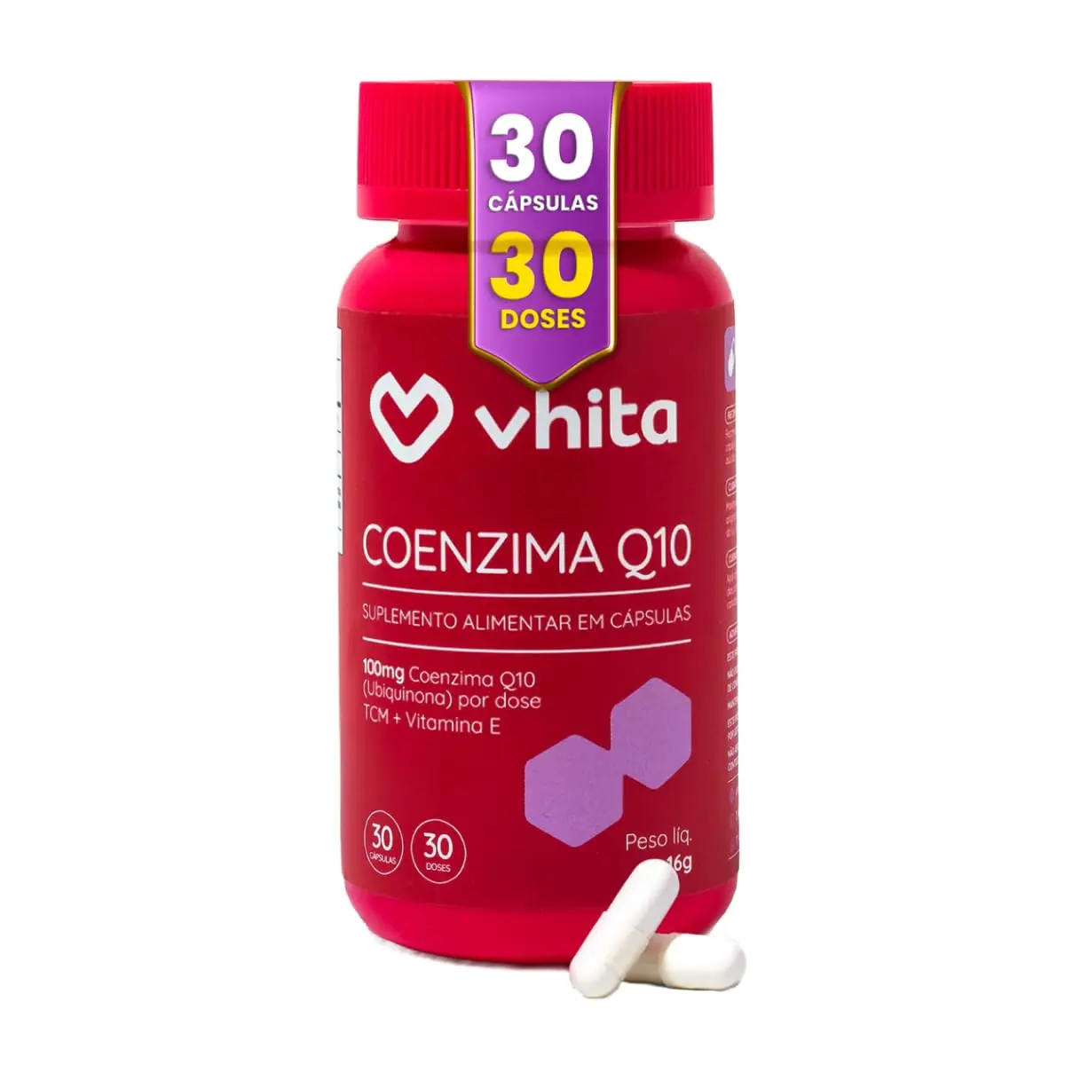 Coenzima Q10 100mg com Vitamina E e TCM 30 Cápsulas - Vhita | 30 Cápsulas, 30 Porções