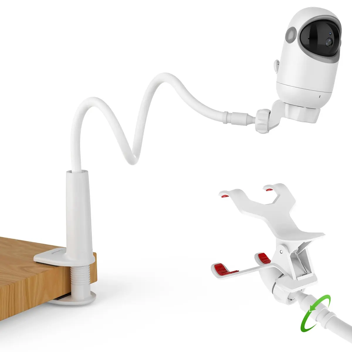TakTark Suporte para Câmera de Bebê Universal - Braço Flexível Ajustável 360°,Compatível com a Maioria dos Monitores, Instalação Fácil sem Furos