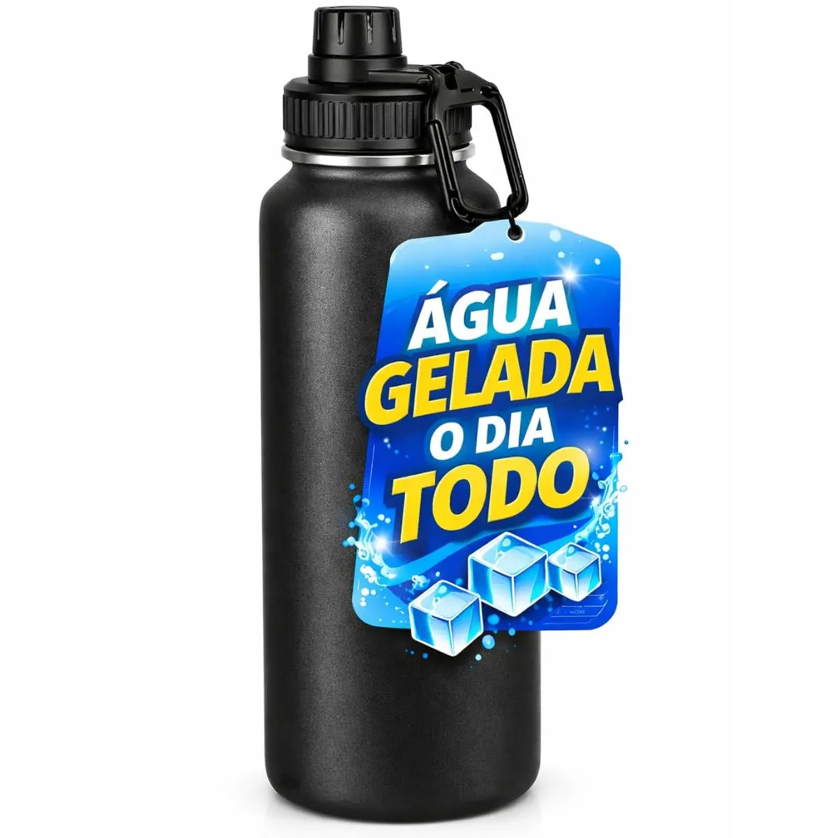 Garrafa de Água Térmica Inox 800ml Esportiva com Alça Parede Dupla Isolada a Vácuo Antivazamento Garrafinha Academia Fitness Corrida Esportes Escritório Aço Inox (Preto)