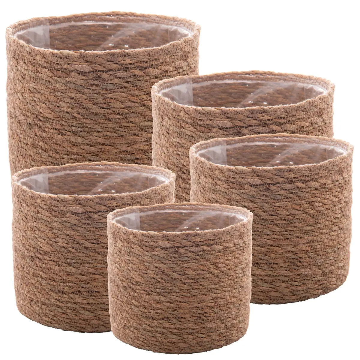 WOLFF - Conjunto 5 Cachepots de Fibra Natural com Forro de Plástico