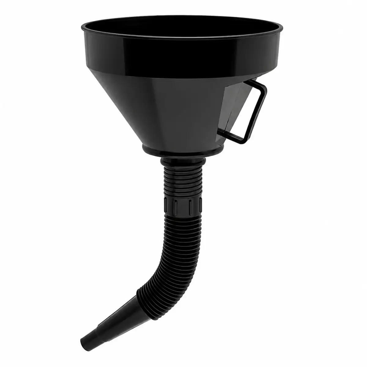 Funil de Plástico Multiuso com Bico Flexível e Peneira 37,5x13cm | Peneira Removível, Para Óleo e Combustível, Uso com Água e Líquidos, Cor Preta, Bico Flexível