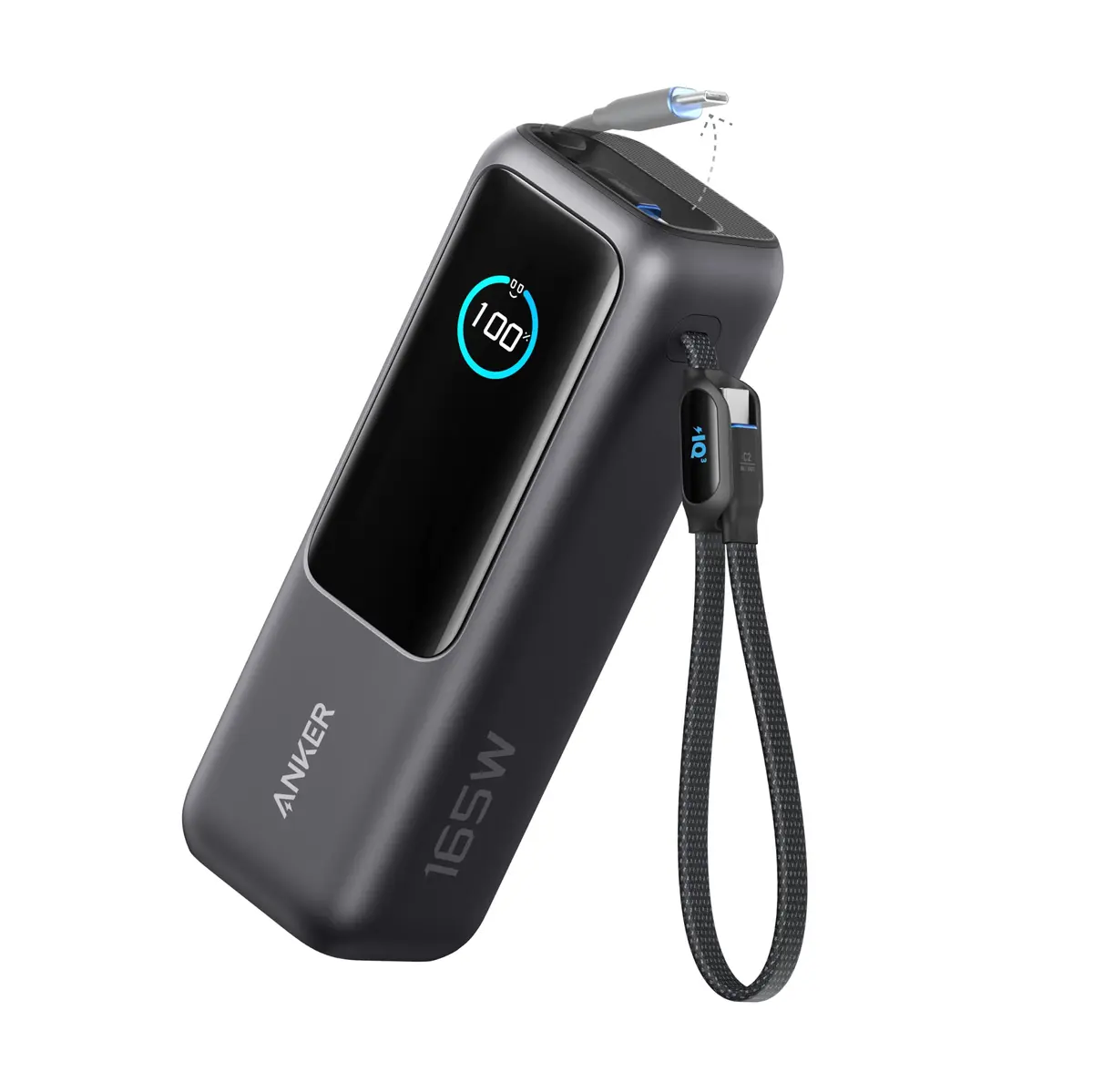 Anker Laptop Power Bank, 25.000mAh Carregador Portátil para Notebook | 3-Portas 165W USB-C,Cabos Retráteis Integrados, Aprovado para Viagens Aéreas,Compatível com iPhone 18/17/16/15,Samsung,Xiaomi