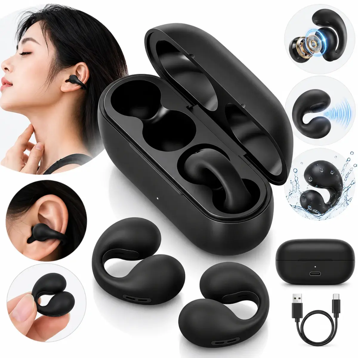 Fone de Ouvido Esportivo Sem Fio Design Earcuffs Confortável à Prova dÁgua e Suor para Atividades Intensas - 1