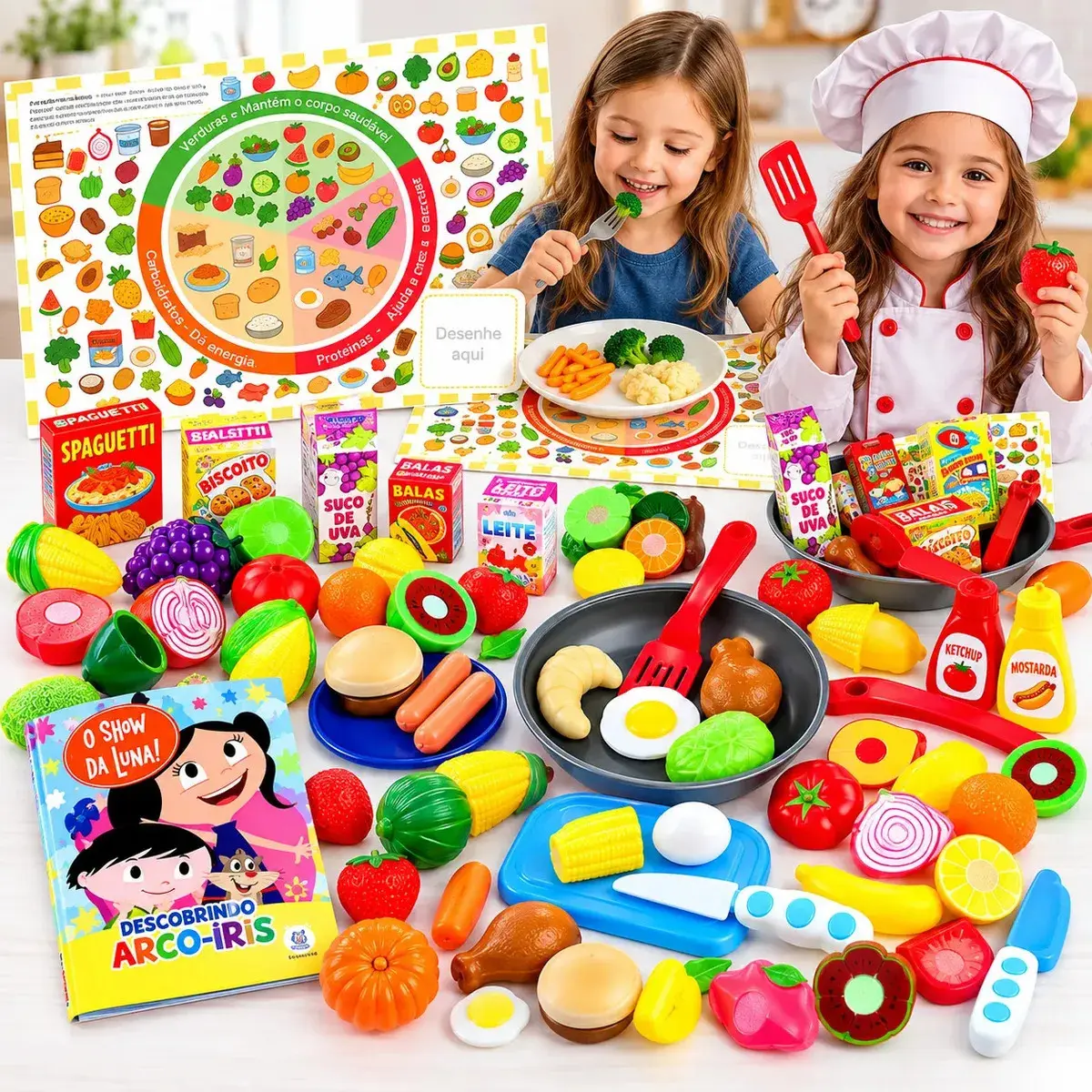 Kit Brinquedo Comidinha Infantil Frutas Velcro Frigideira 30 peças - 1