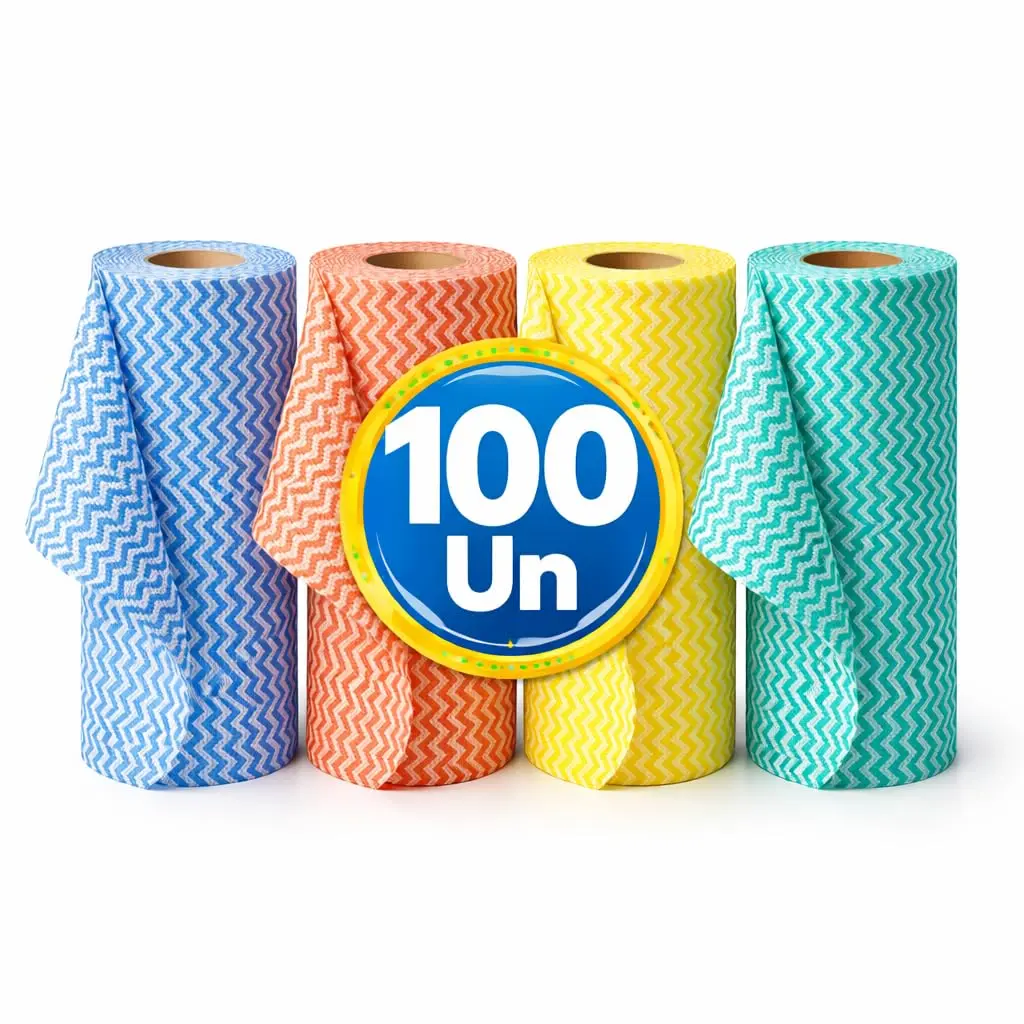 Rolo Pano Multiuso Cozinha Limpeza 100 Unidades 25x30cm (100, 25 x 30) | Lavável, Reutilizável, Alta Absorção, Secagem Rápida
