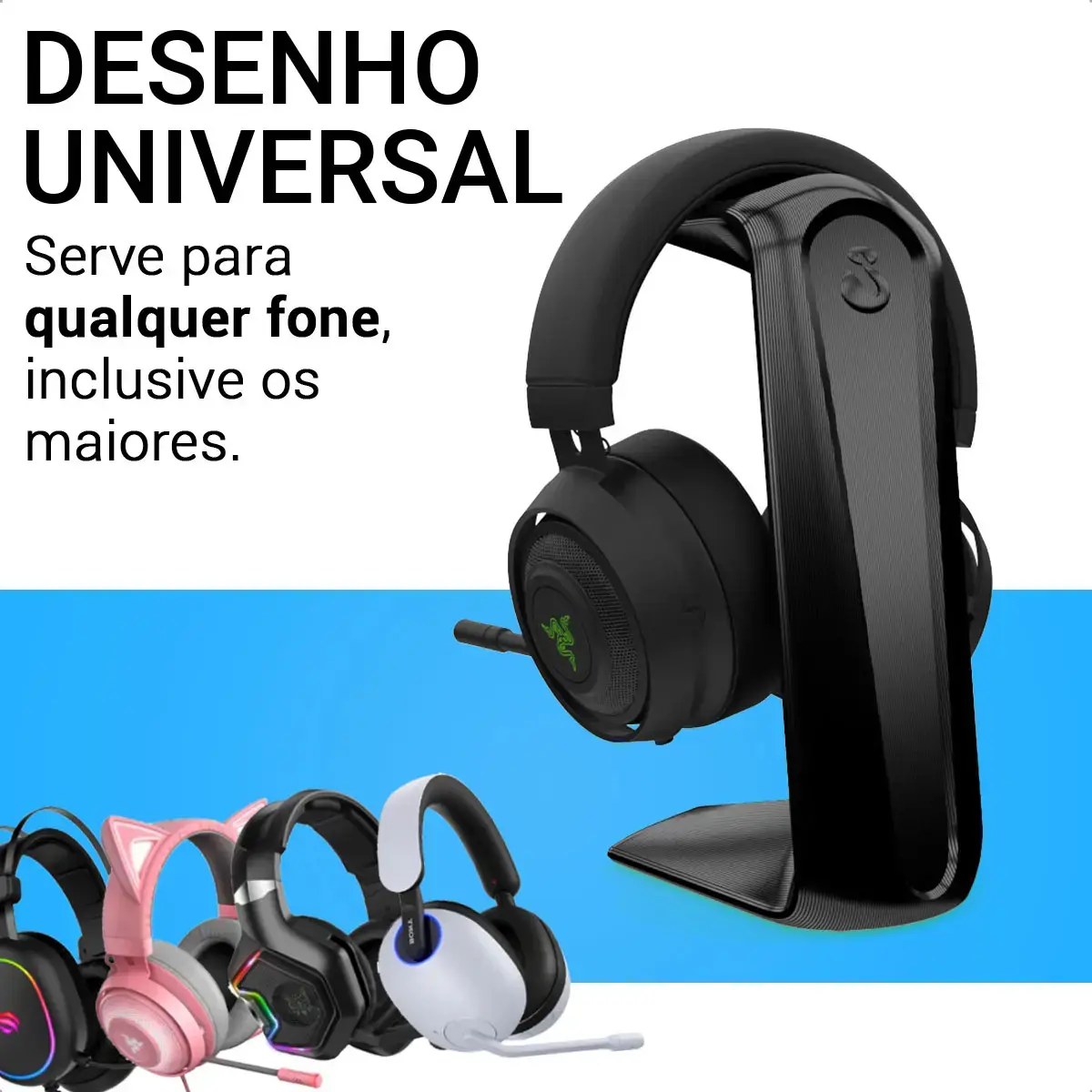 Suporte Headset Headphone Gamer Sculpy C1 Preto Mesa Fones Grandes Pés Silicone thumbnail 6