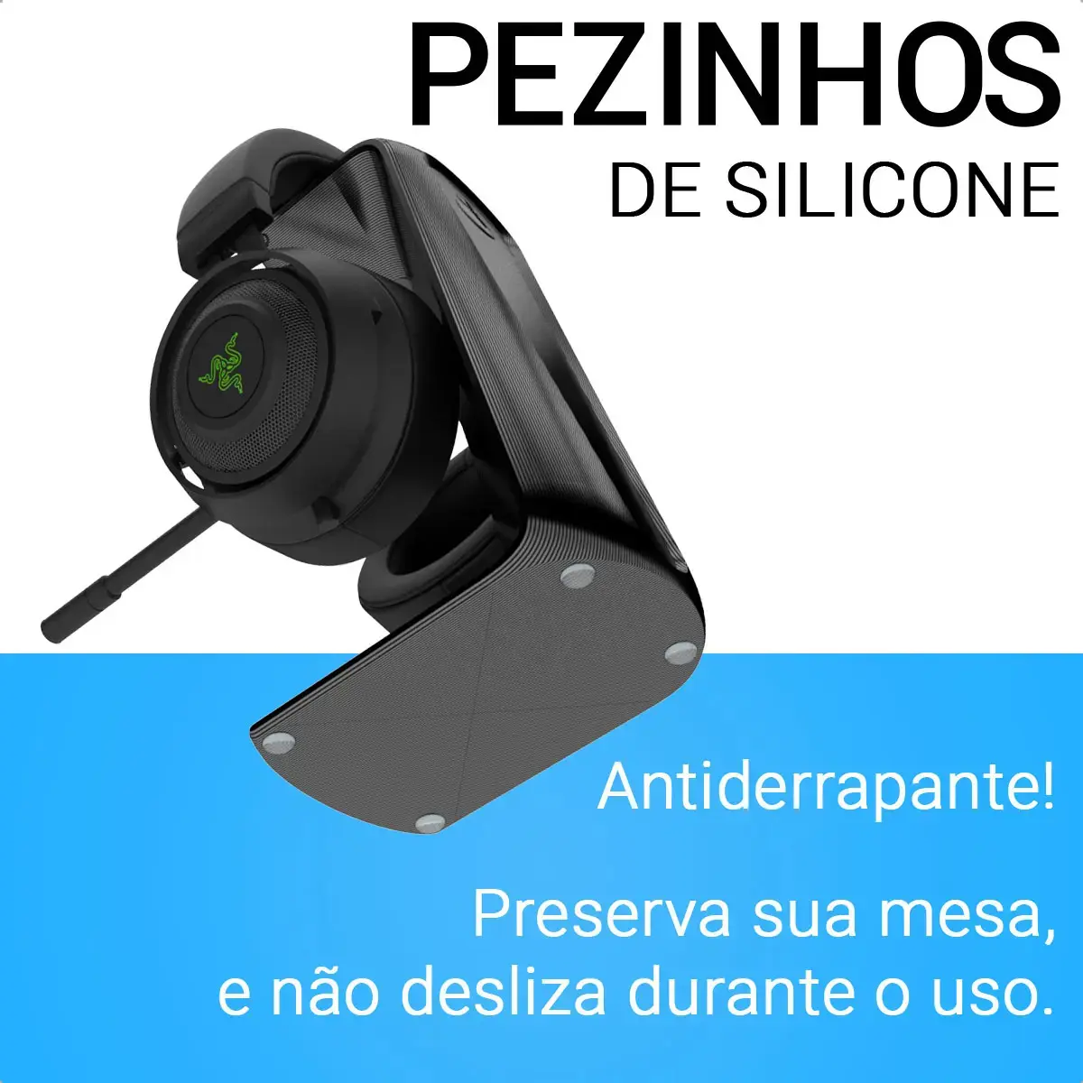 Suporte Headset Headphone Gamer Sculpy C1 Preto Mesa Fones Grandes Pés Silicone thumbnail 7