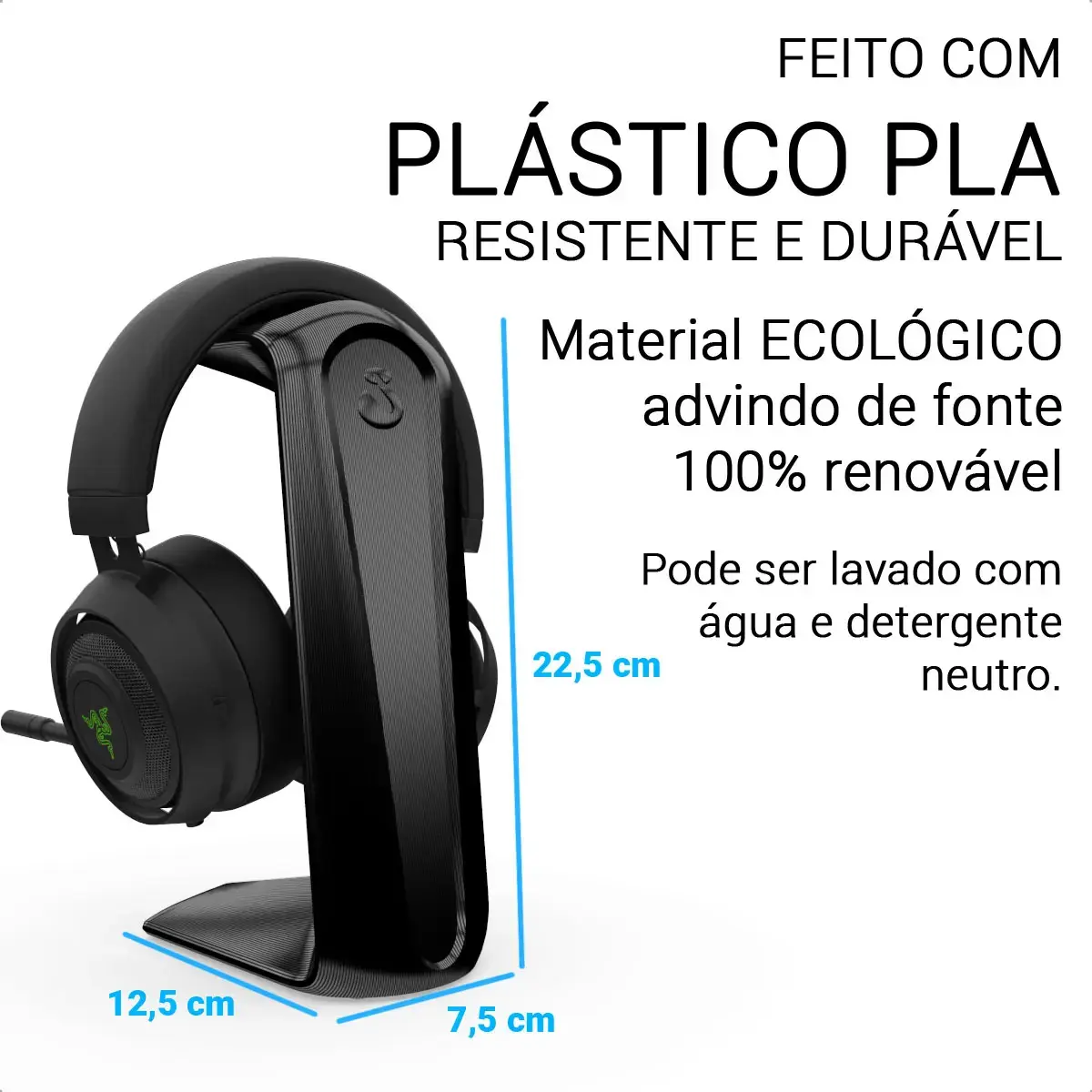 Suporte Headset Headphone Gamer Sculpy C1 Preto Mesa Fones Grandes Pés Silicone thumbnail 8