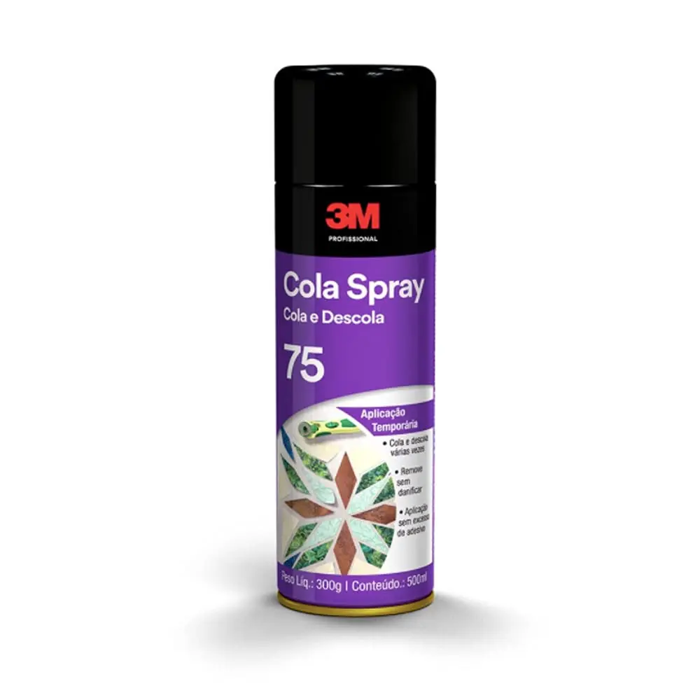 3M Cola Spray Cola e Descola 75 Aplicação Temporária 300 g 1 Unidade | Indicada para aplicações temporárias, Com cor clara e secagem rápida, Sem borrar, manchar ou deixar resíduos