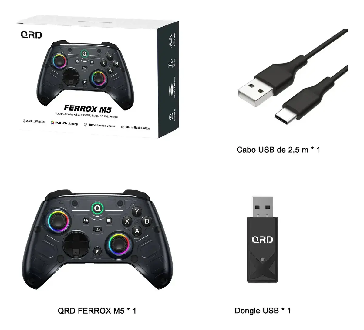 QRD Ferrox M5 Controle Sem Fio Para Xbox Series X|S, Xbox One, Pc, Switch E Android Ios Preto thumbnail 10