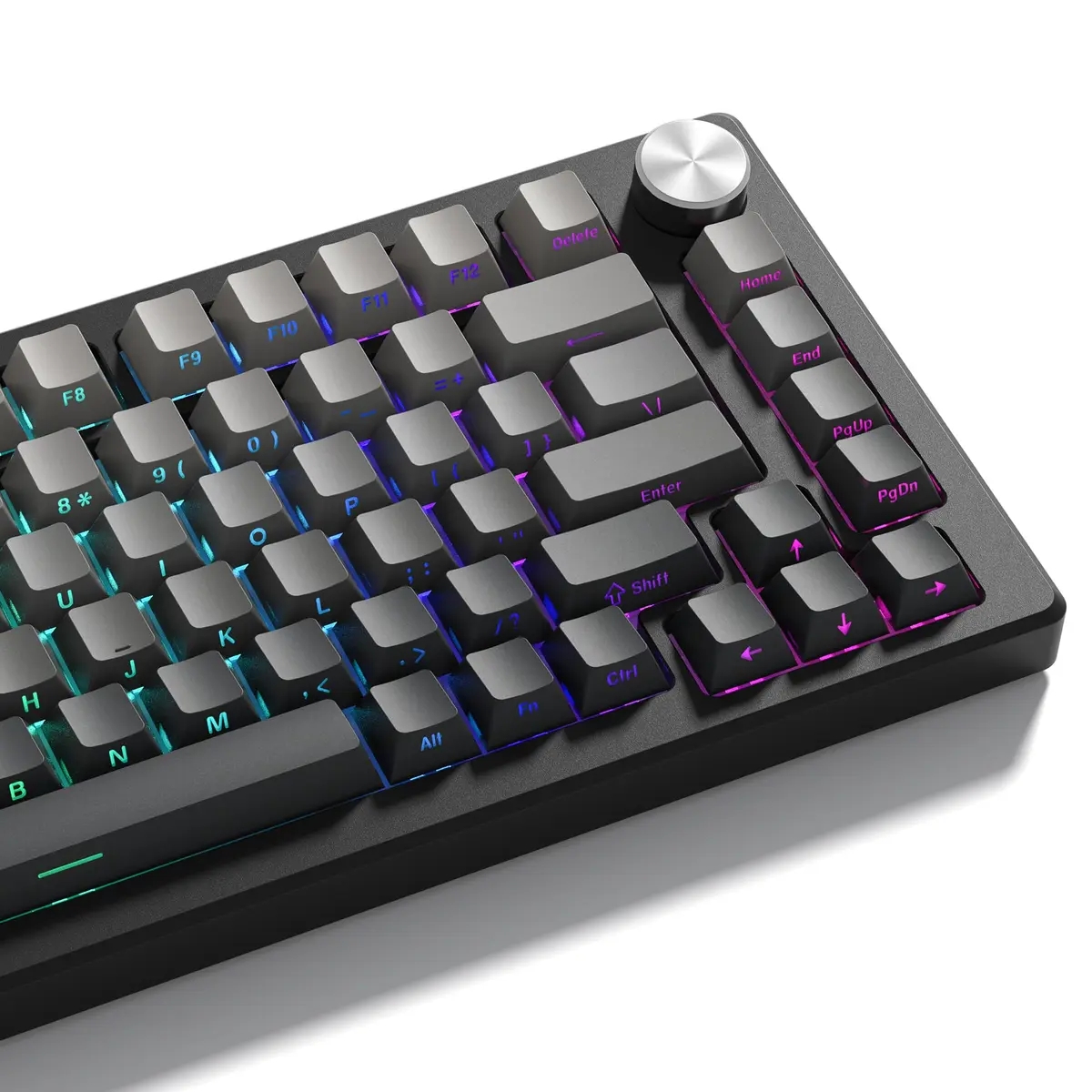 dagaladoo Conjunto de teclas cinza preto 136 teclas gradiente duplo tiro PBT 75% 100% brilho através de teclas personalizadas perfil cereja, teclas de teclado impressas laterais compatíveis com