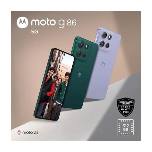 Smartphone Motorola Moto g86 5g - 512GB 24GB (8GB Ram+16gb Ram Boost) Tela 1.5k pOLED, 50MP Sony camera Ois Moto AI, videos em 4k, Ip68 + Ip69 - Verde Escuro thumbnail 3