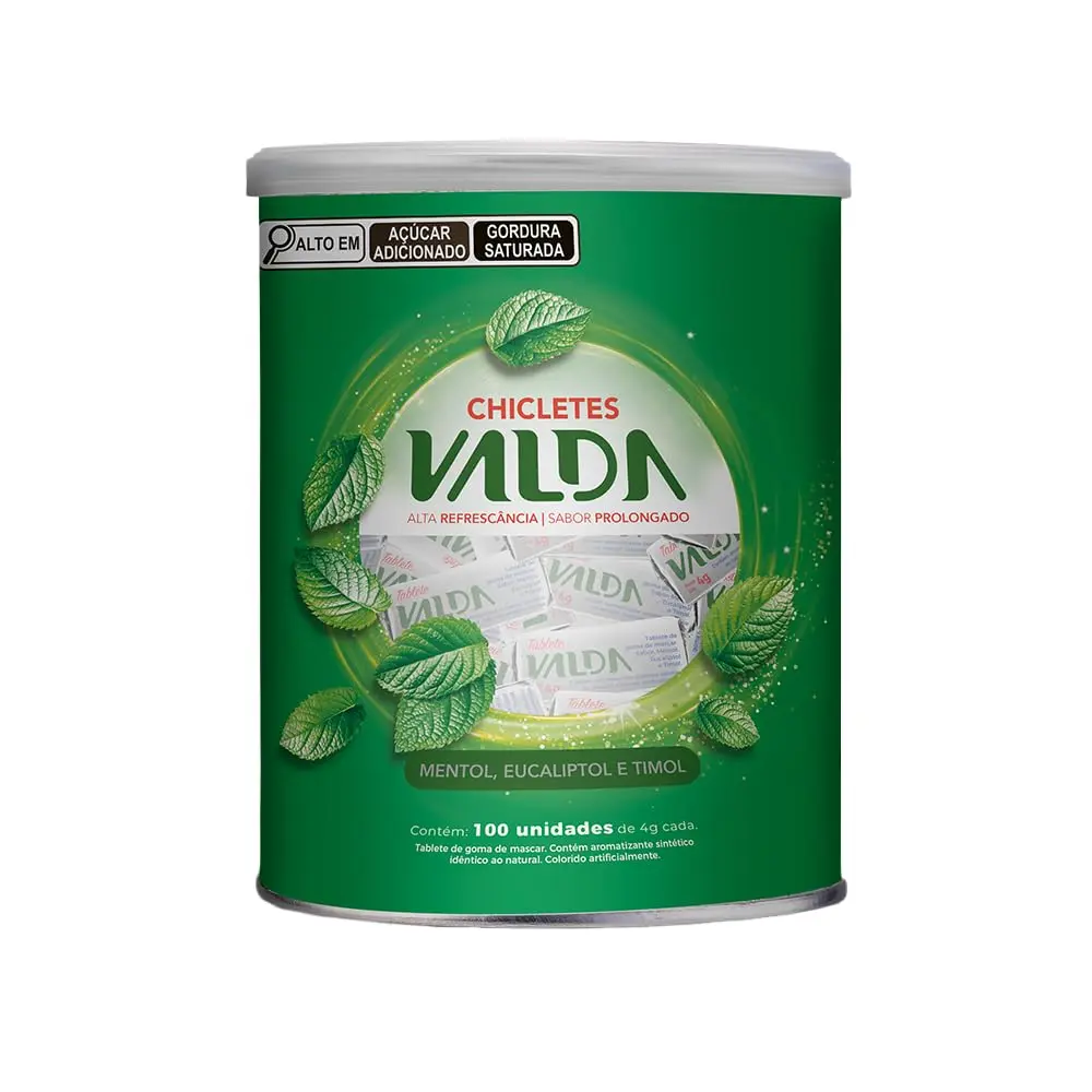 Pastilhas Valda Chiclete Valda Tablete Classic Com Mentol Eucaliptol E Timol – Sabor Menta - Hálito Perfumado - Refrescância Instantânea – 1 Pote 100 Unidades 4G Cada - 1
