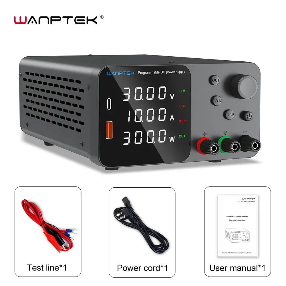Fonte de Alimentação DC Ajustável Wanptek 30V 10A 60V 5A, Fonte de Bancada para Laboratório, Regulador de Tensão Estabilizada 120V3A
