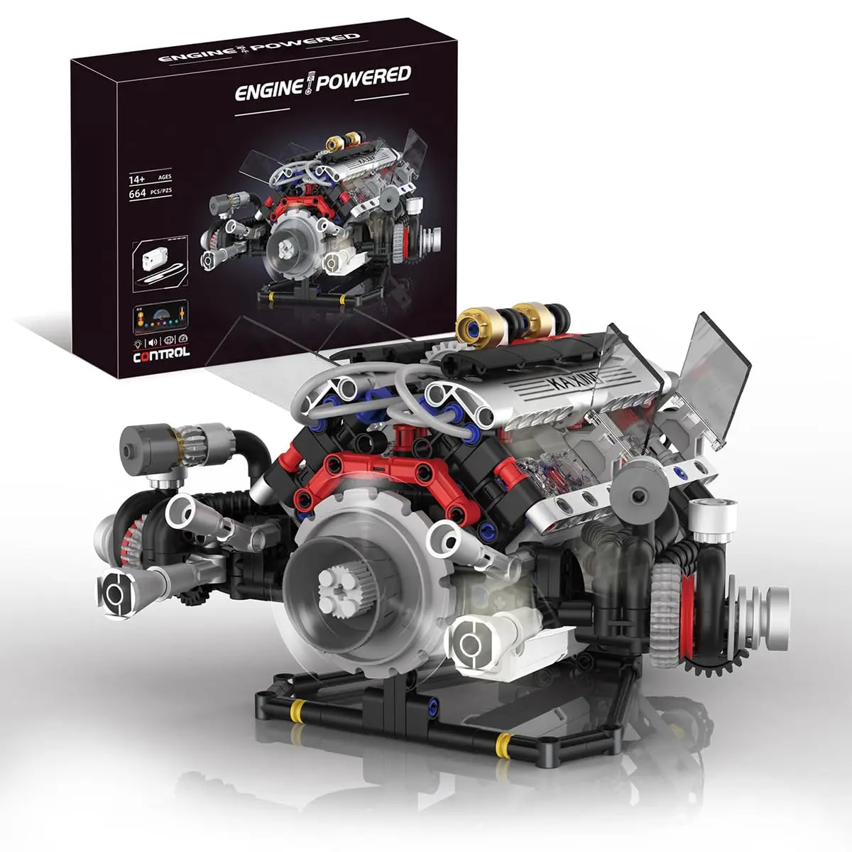 Brastoy Blocos Montar Construção de Motor V8 Modelo STEM Brinquedos Infantil e Adulto Controle Via App (664 Peças)