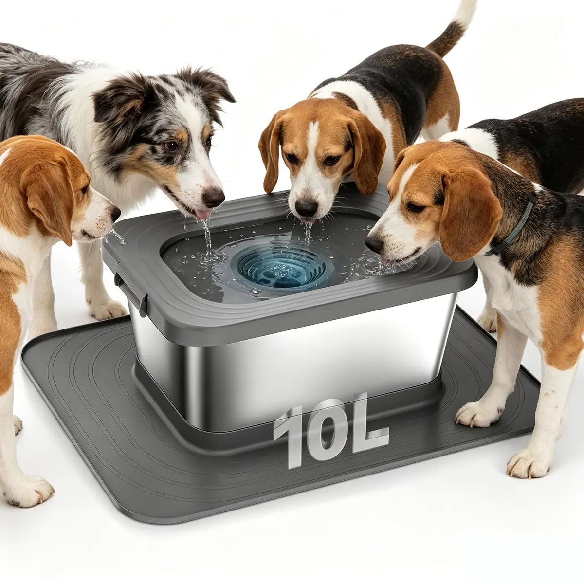 NEWPET 304 Aço Inoxidável Bebedouro Para Cães De 10L, Tigelas Para Cães De Grande Capacidade À Prova De Derramamento, Tigela Antiderrapante para Beber Devagar e Anti-Respingos