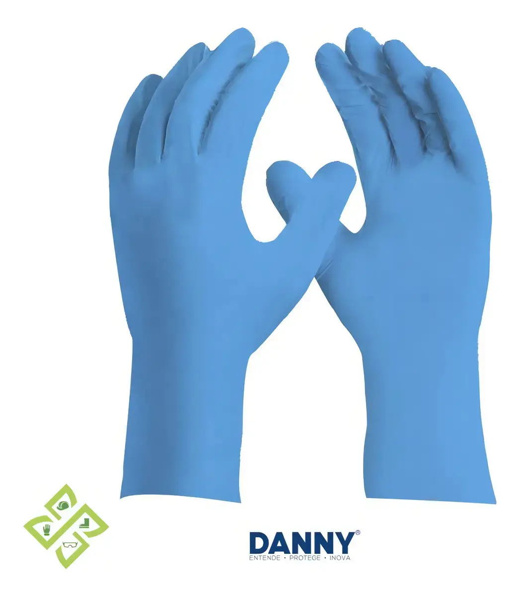 Luvas Nitrílicas Danny Azul Hipoalergênicas, Sem Pó (100 Unidades)