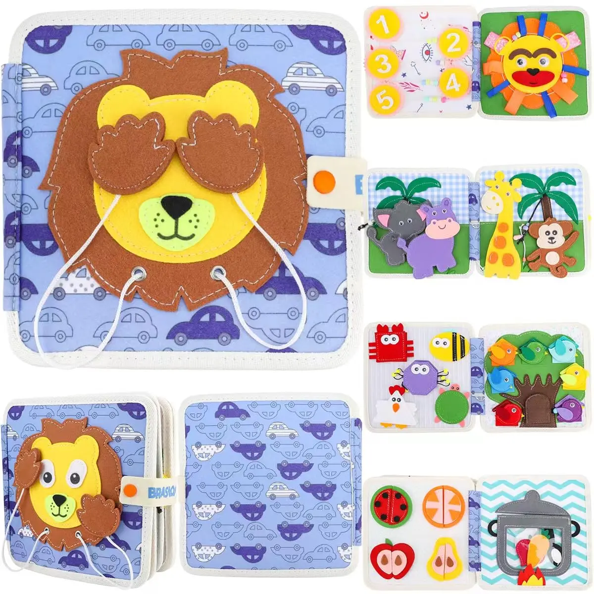 Placa de Montessori Sensorial para Crianças Maleta Educativa Brinquedo (Tema Leão) - 1
