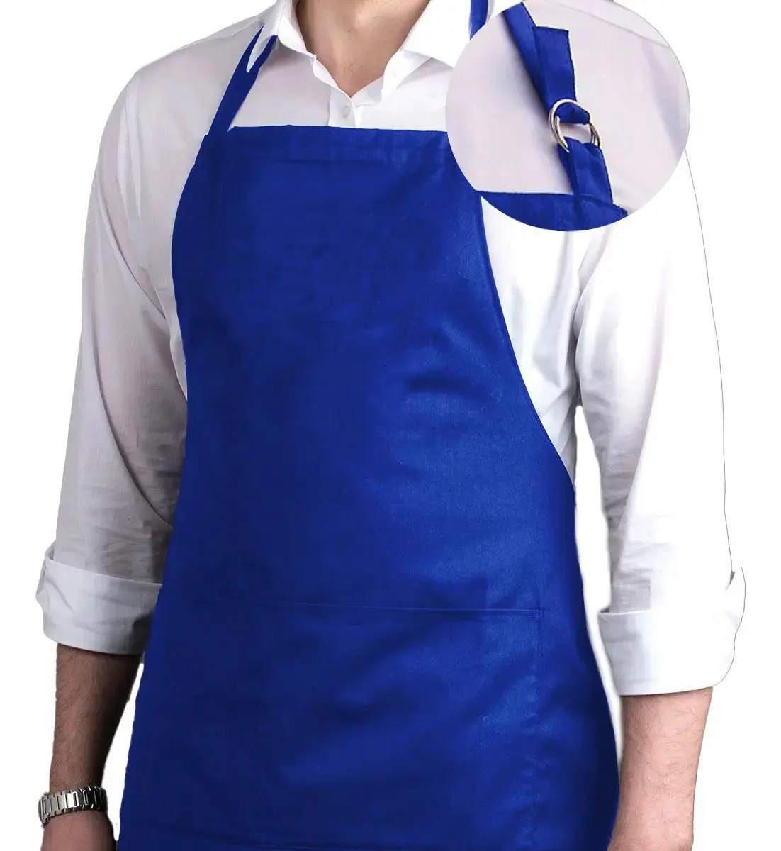 Avental Brim C/ Bolso E Ajustador De Altura Uniforme Bar Cor Azul