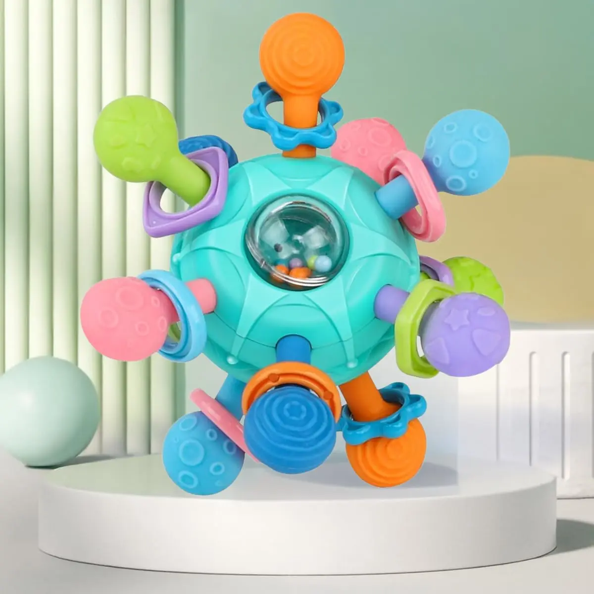 Mordedor Infantil Flexível 360 com Chocalho e Texturas Verde - 1