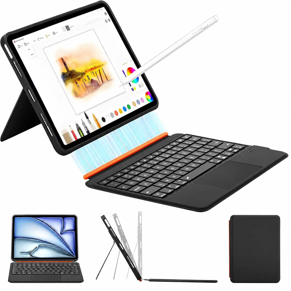 Capa Flex com Teclado para iPad (A16) 11ª/10ª Geração 10.9", Teclado Magnético Desmontável Ultra-Leve, Suporte Ajustável, Teclas Retroiluminadas e Trackpad Multitoque (Preto)