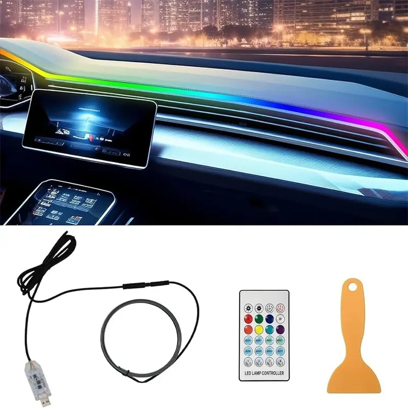 Colorido led interior do carro escondido app controle remoto atmosfera lâmpada usb luz ambiente do carro tiras acrílicas luzes do painel rgb