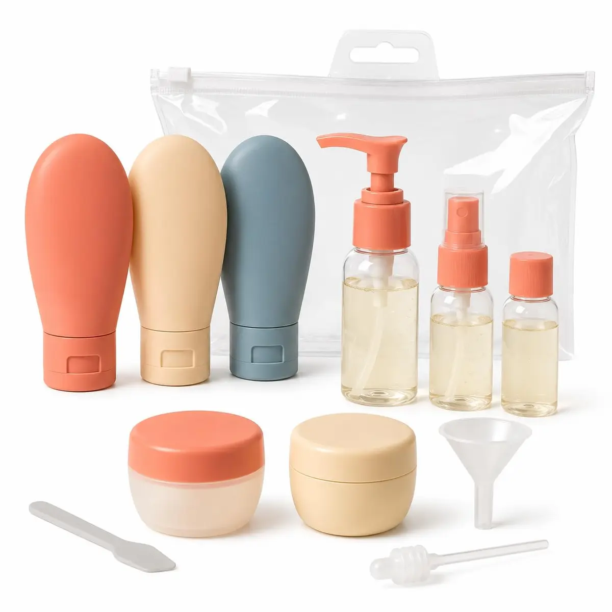 Kit Frascos para Viagem 11 Peças com Necessaire Transparente | Recipientes Reutilizáveis para Shampoo, Condicionador, Cremes e Cosméticos | Compacto, Organizador de Mala e Bagagem de Mão - 1