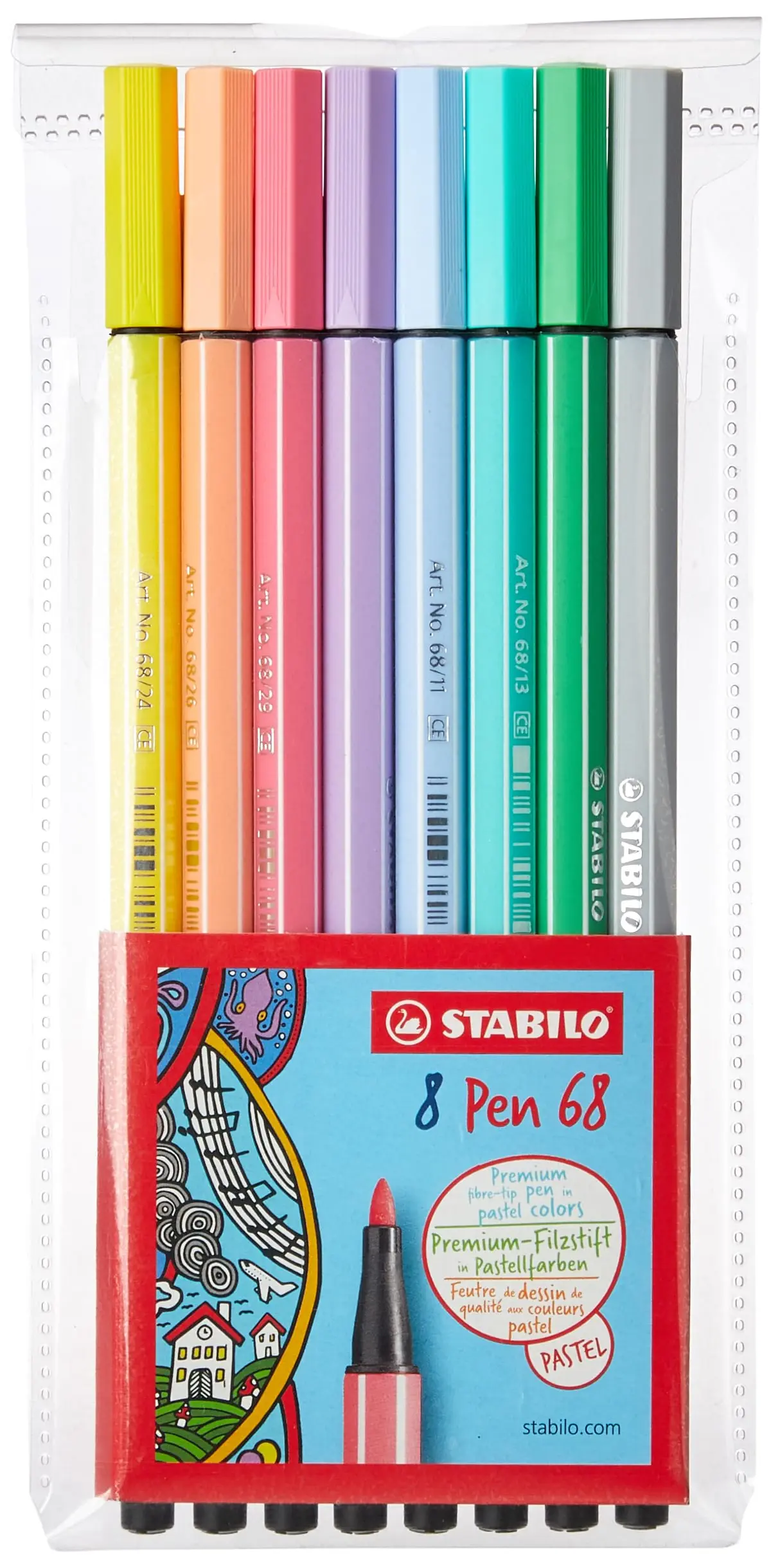 STABILO Pen 68 Caneta Hidrográfica Premium – Estojo com 8 unidades – Em 8 cores pasteis