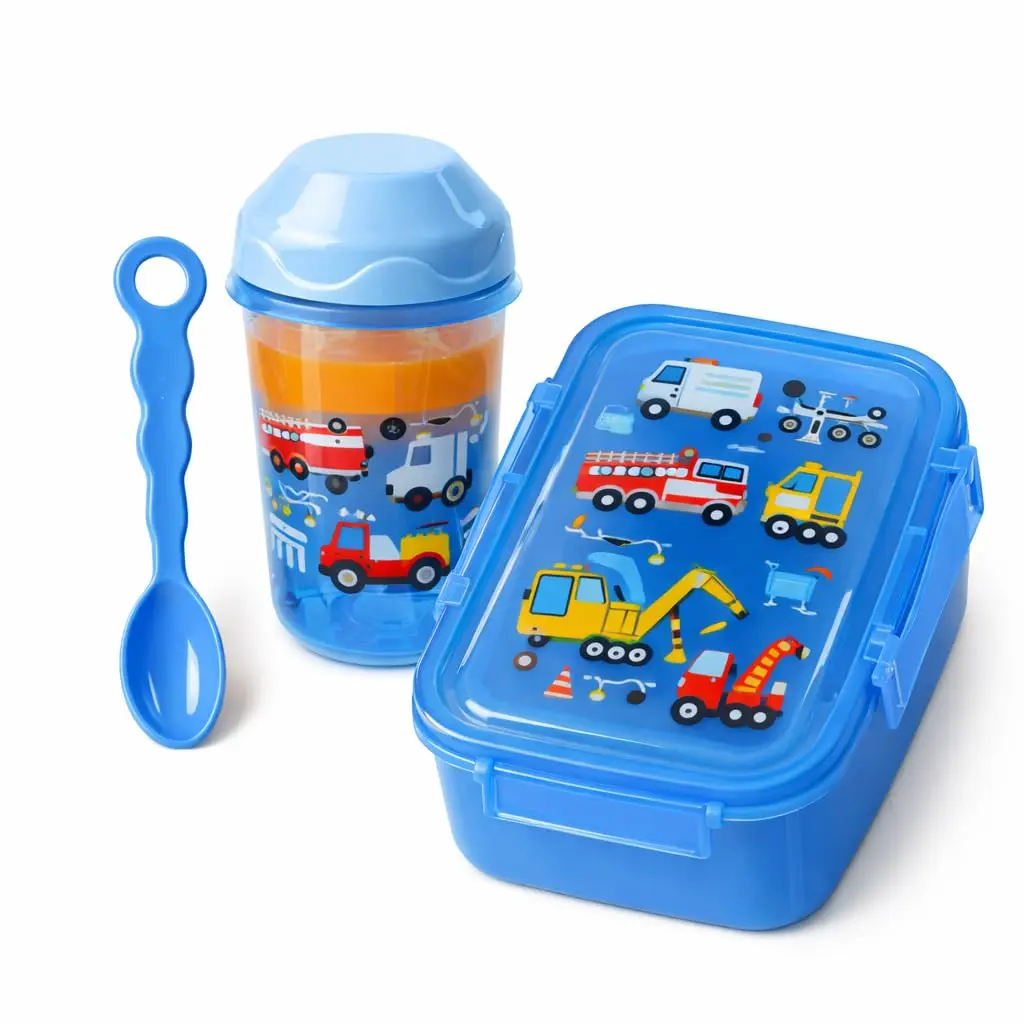 Kit Lancheira com Marmita Hermética 400ml + Copo 300ml e Colher, Pote com Tampa Segura, Livre de BPA, Ideal para Uso Diário (AZUL) - 1