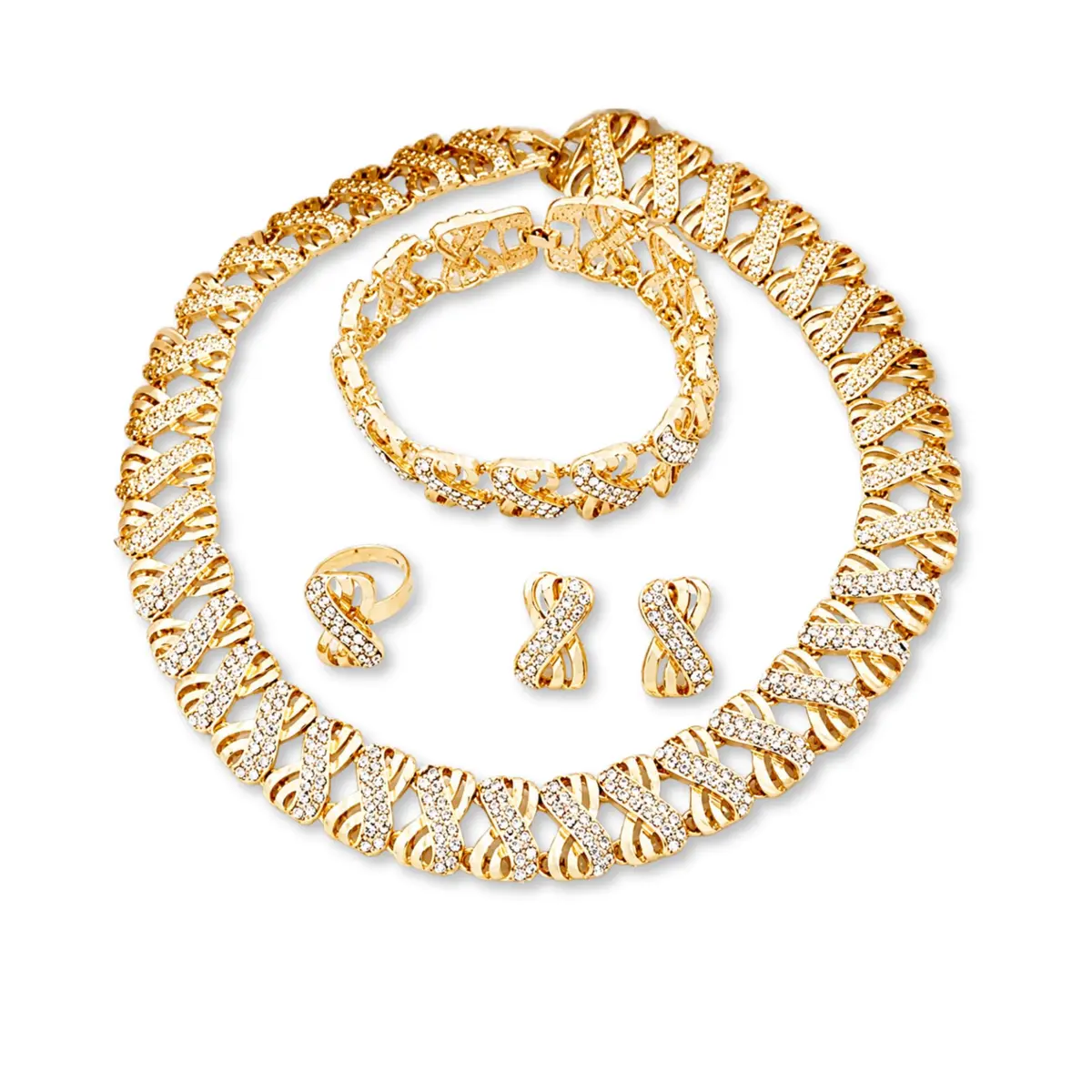 Conjunto de Joias Feminino Dourado 4 Peças com Cristais Sintéticos - 1