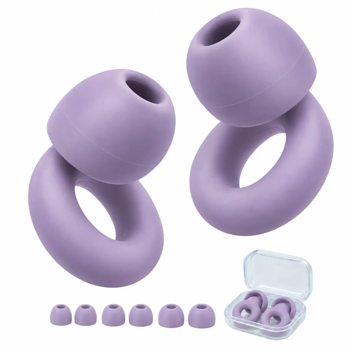 Protetor Auricular Redutor de Ruído para Dormir, Estudar e Trabalhar, Tampão de Ouvido em Silicone Reutilizável com 3 Tamanhos P M G e Estojo, 1 Par, Roxo