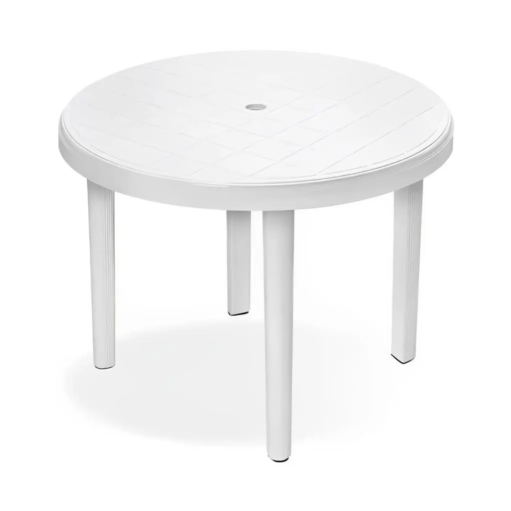 Mesa Plástico Redonda Desmontável Jardim Preta Dobravel(Branco)