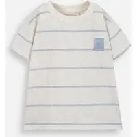 camiseta infantil com linho listrada bege