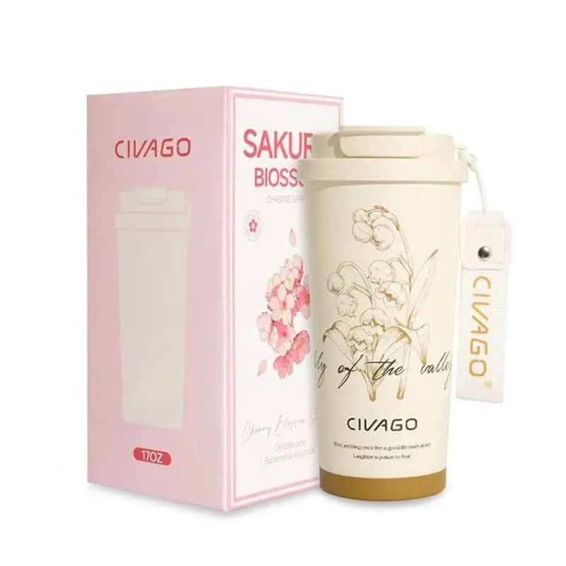 Copo Térmico 500ml, Aço Inoxidável 316 com Revestimento Cerâmico Prova de Vazamentos Tampa 2-em-1 Ideal para Casa e Escritório Quente 12h/Frio 24h (Amarelo)