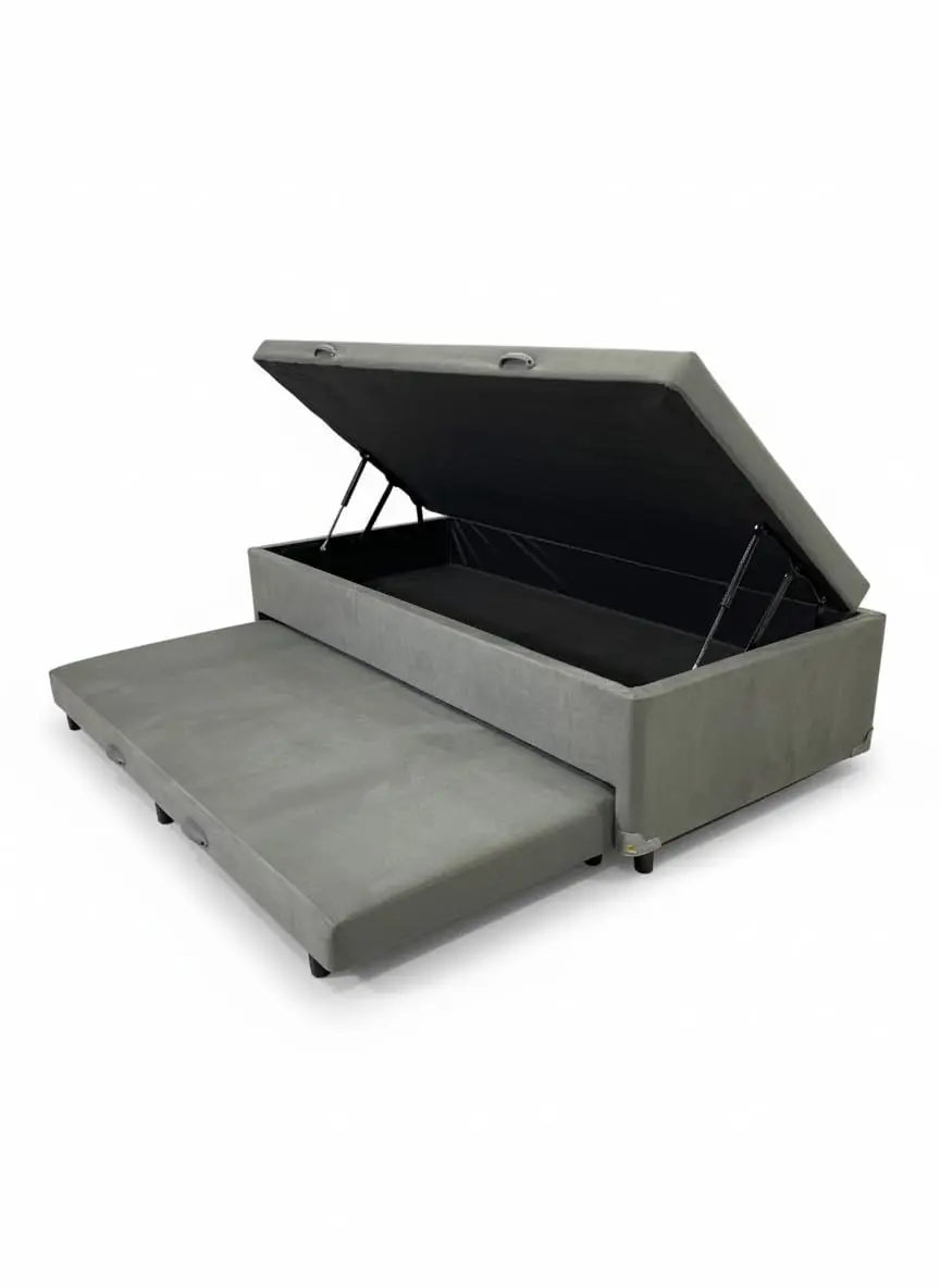 Cama Box Baú Solteiro com Auxiliar Conjugada | Pistão a Gás | Suporta Até 200kg | 188x88x42 | (SUEDE CINZA)