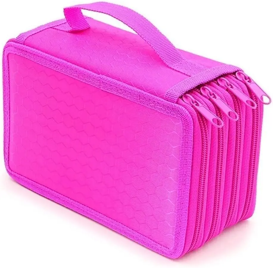 Estojo escolar grande com 4 divisórias organizador caneta lápis capacidade 72 peças portátil (Rosa)