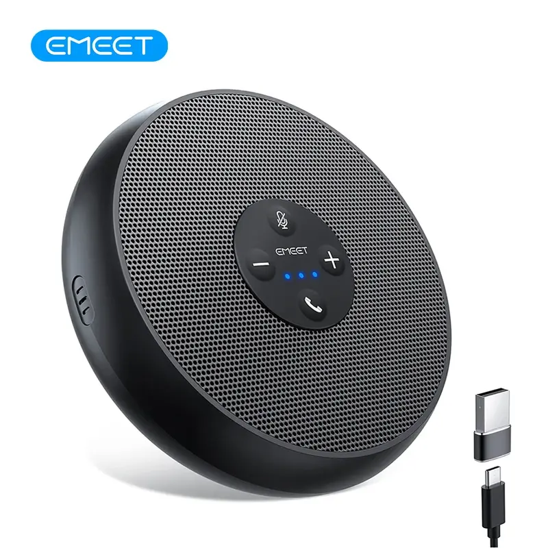 EMEET Alto-falante USB com Fio para Conferência com 2 Microfones 360 °   Microfone de Reunião com Captação de Voz para Zoom/WebEx/Microsoft Teams