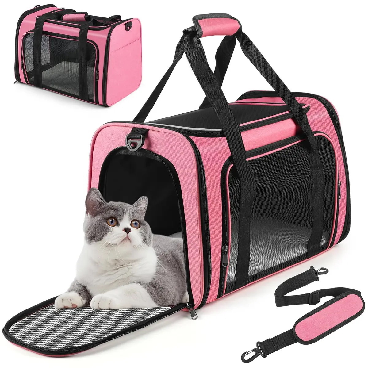 Gavzrt 45 x 32 x 31 cm Bolsa de Transporte Pet para Viagem, Transportador de Gatos, Bolsa de Transporte Pet Reforçada Rosa, Transportador de Cães para Cães Pequenos, Caixa Para Gatos