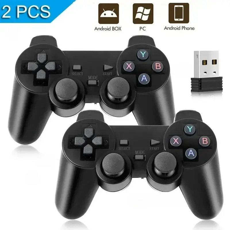 Controle sem fio 2PCS 2.4G com joystick analógico duplo e receptor USB para Android TV Box, PC, telefone e tablet, acessórios para jogos