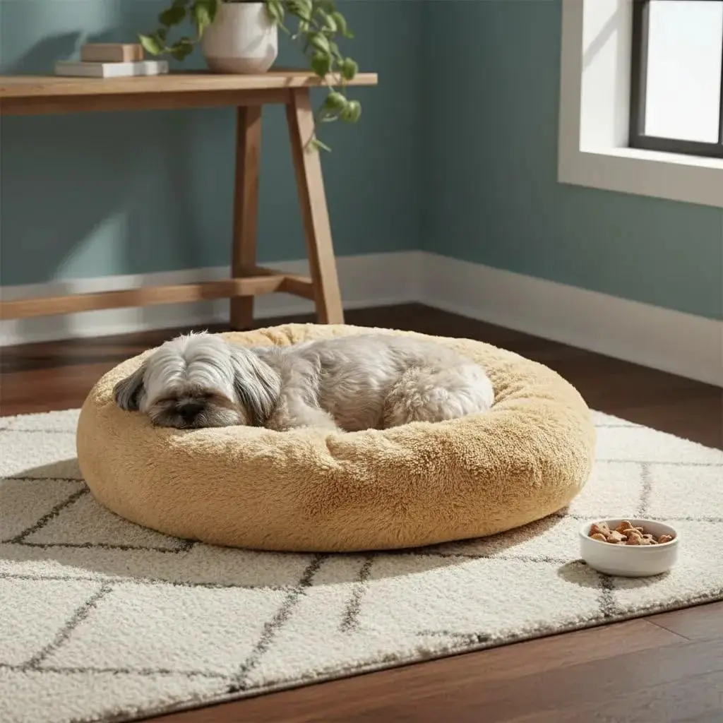CAMA PET DONUT NUVEM PELUCIA REDONDA CAMINHA NINHO CASA GG 70CM (CREME) | MATERIAL RESISTENTE, PODE LAVAR NA MAQUINA, NÃO SOLTA PELOS, TOQUE SUPER MACIO, QUALIDADE PREMIUM - 1