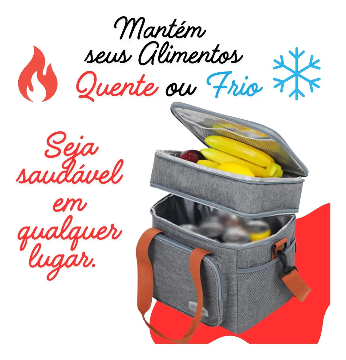 Bolsa Térmica Marmita Lancheira Alça Transversal Ajustável Removível 2 Compartimentos Organiza Conserva Seus Alimentos Quente ou Frio Cor Preto Tche Amo thumbnail 8