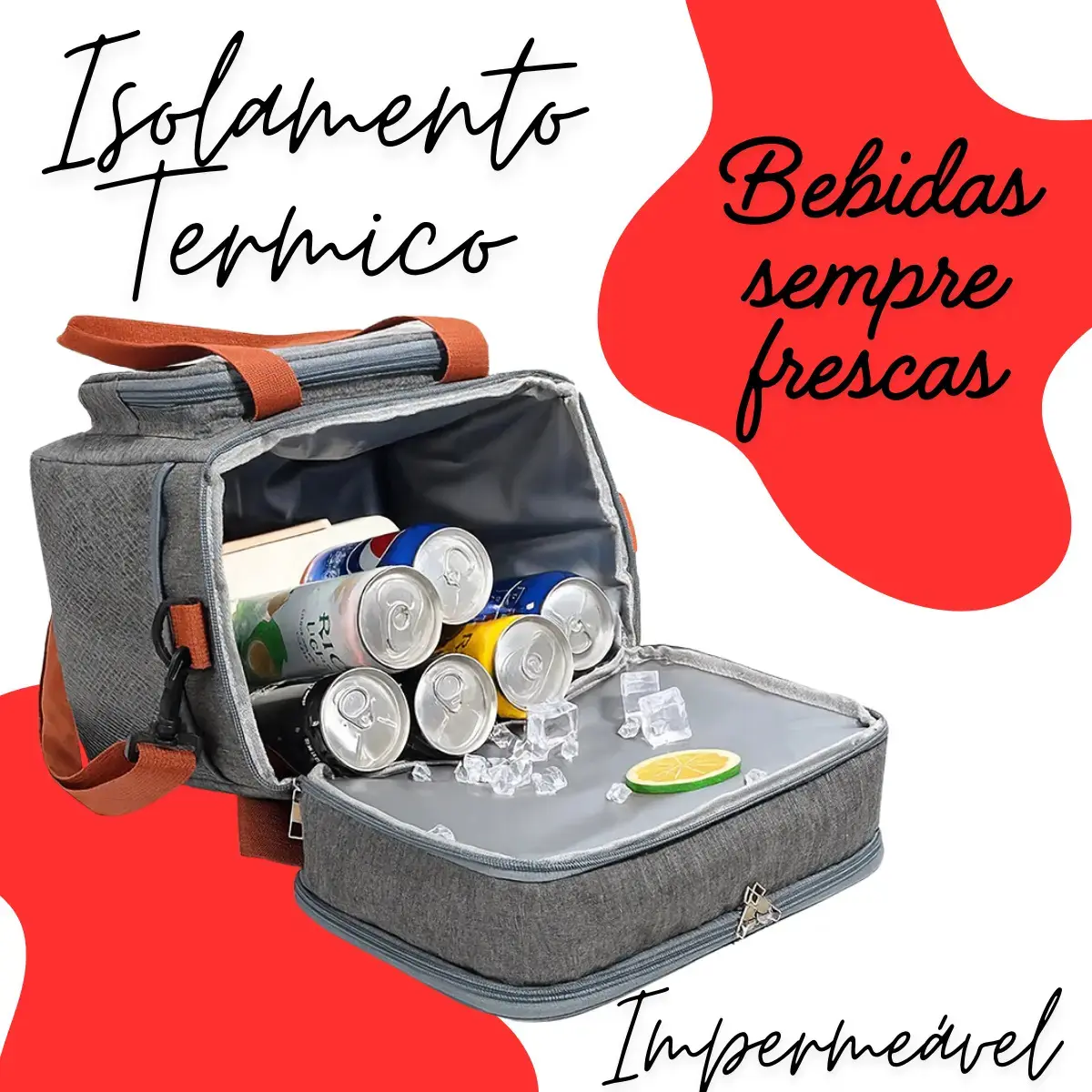 Bolsa Térmica Marmita Lancheira Alça Transversal Ajustável Removível 2 Compartimentos Organiza Conserva Seus Alimentos Quente ou Frio Cor Preto Tche Amo thumbnail 10