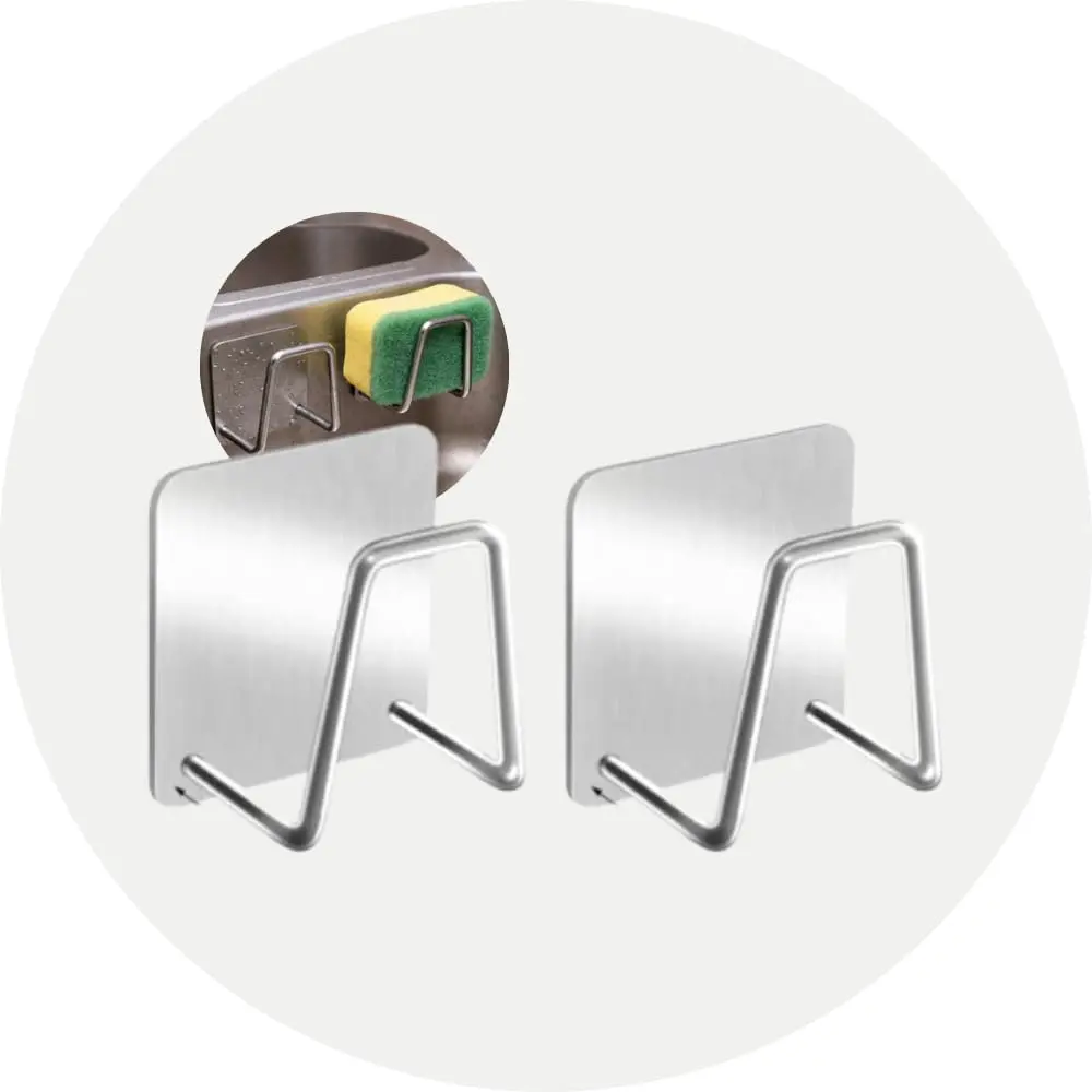 Kit 2 Ganchos Inox Adesivo Suporte de Esponja para Pia Cozinha - Gancho Adesivo Sem Furo - Porta Bucha e Organizador de Pia - Suporte Aço Inoxidável Alta Fixação para Cozinha e Banheiro - UpShop