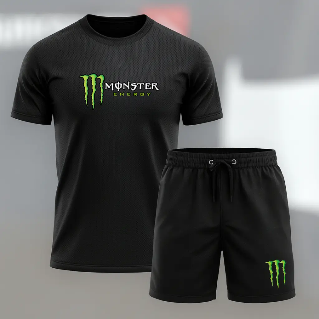 Conjunto Camiseta e Bermuda MNST - Kit 2 Peças - 1 Camisa Dry fit | 1 Short Tactel Mauricinho Esportivo Academia Slim