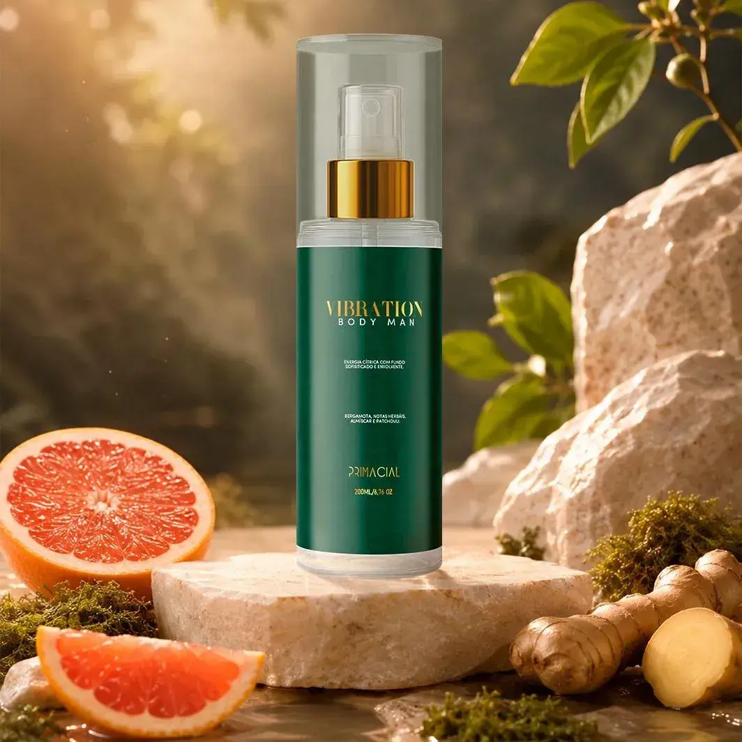 Body Splash Masculino Vibration 200ml - Primacial Perfume Bergamota Fresco thumbnail 4